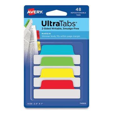 Avery® Ultra Tabs Repositionable Margin Tabs, 1-5-cut Tabs, Assorted Primary Colors, 2.5" Wide, 48-pack freeshipping - TVN Wholesale